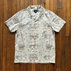 Pendleton Woolen Mills Island Short Sleeve Button Shirt Men Large Hawaiian Cream